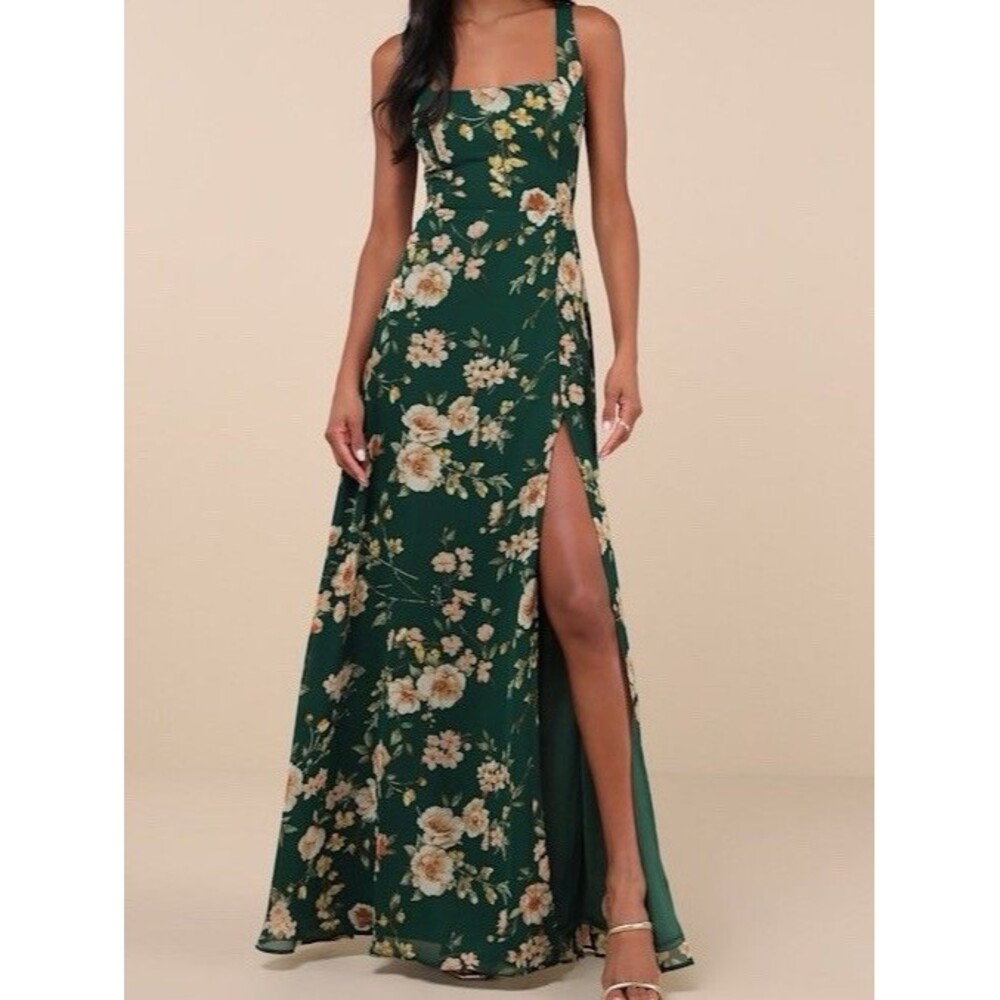 Lulus Womens Emerald Green Floral Sleeveless Maxi Dress Size S Cocktail Event